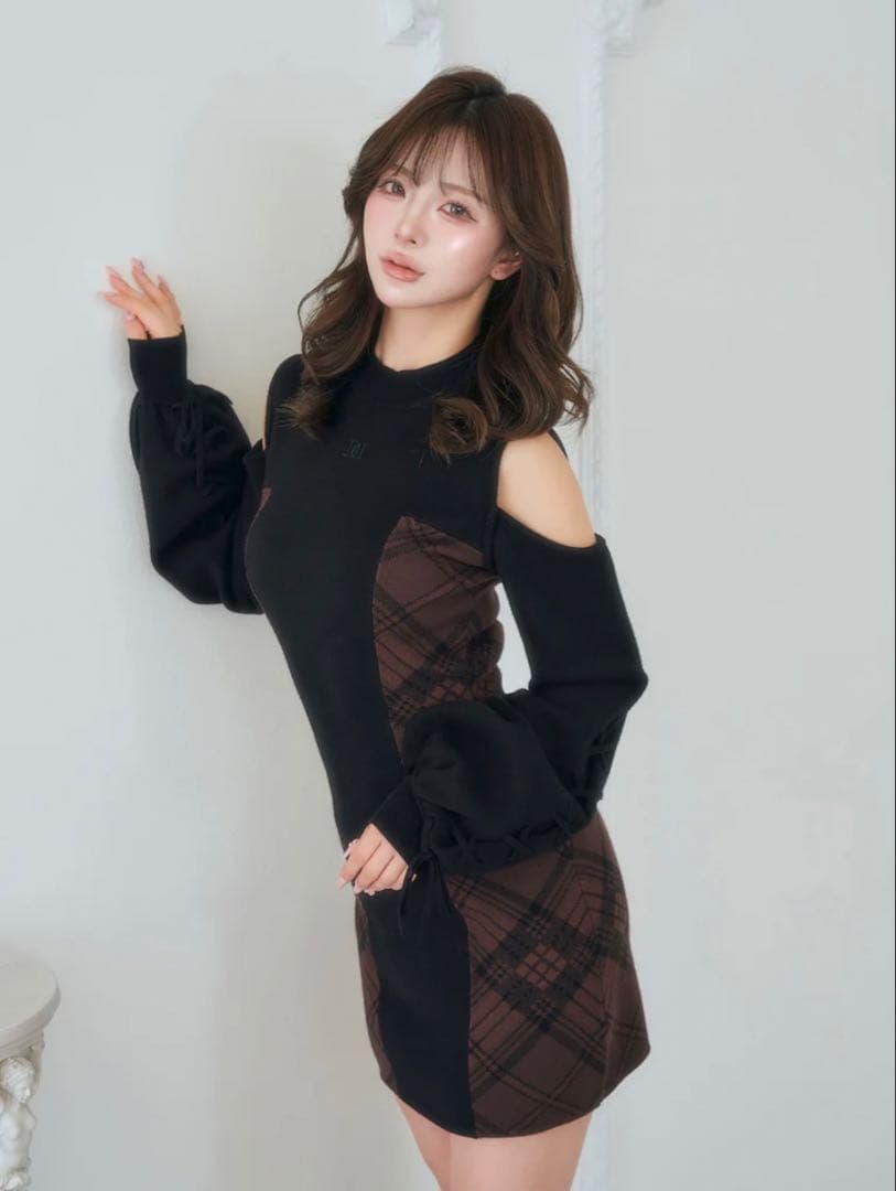 ダーリッチ サイドチェックニットミニワンピース