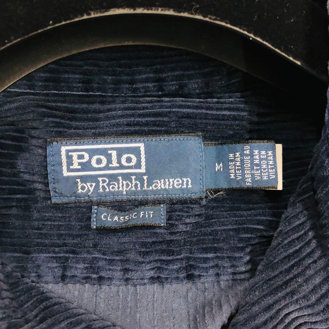 1557 ラルフローレン　コーデュロイ　シャツ　開襟　オープンカラー　ネイビー