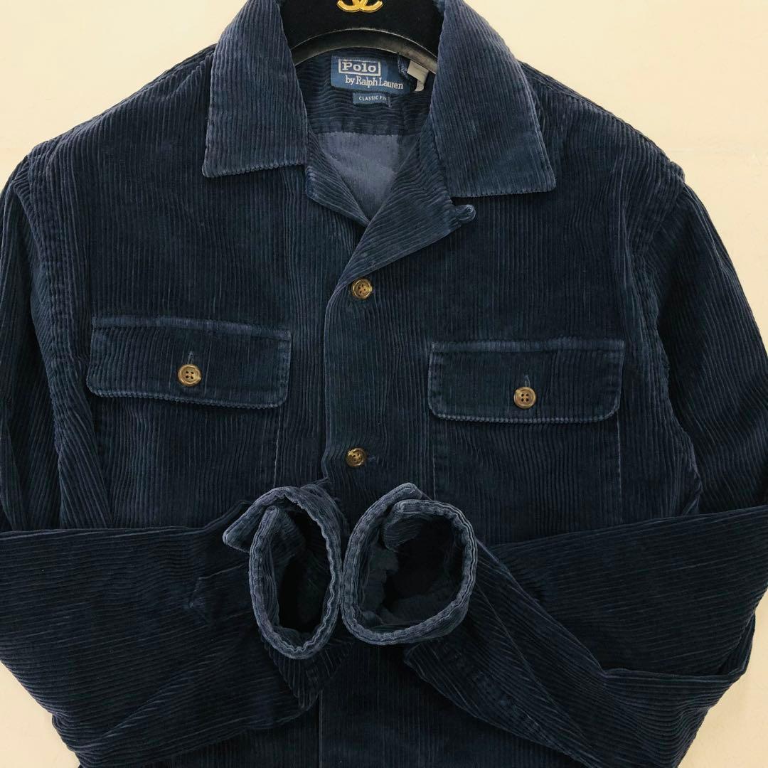 1557 ラルフローレン　コーデュロイ　シャツ　開襟　オープンカラー　ネイビー