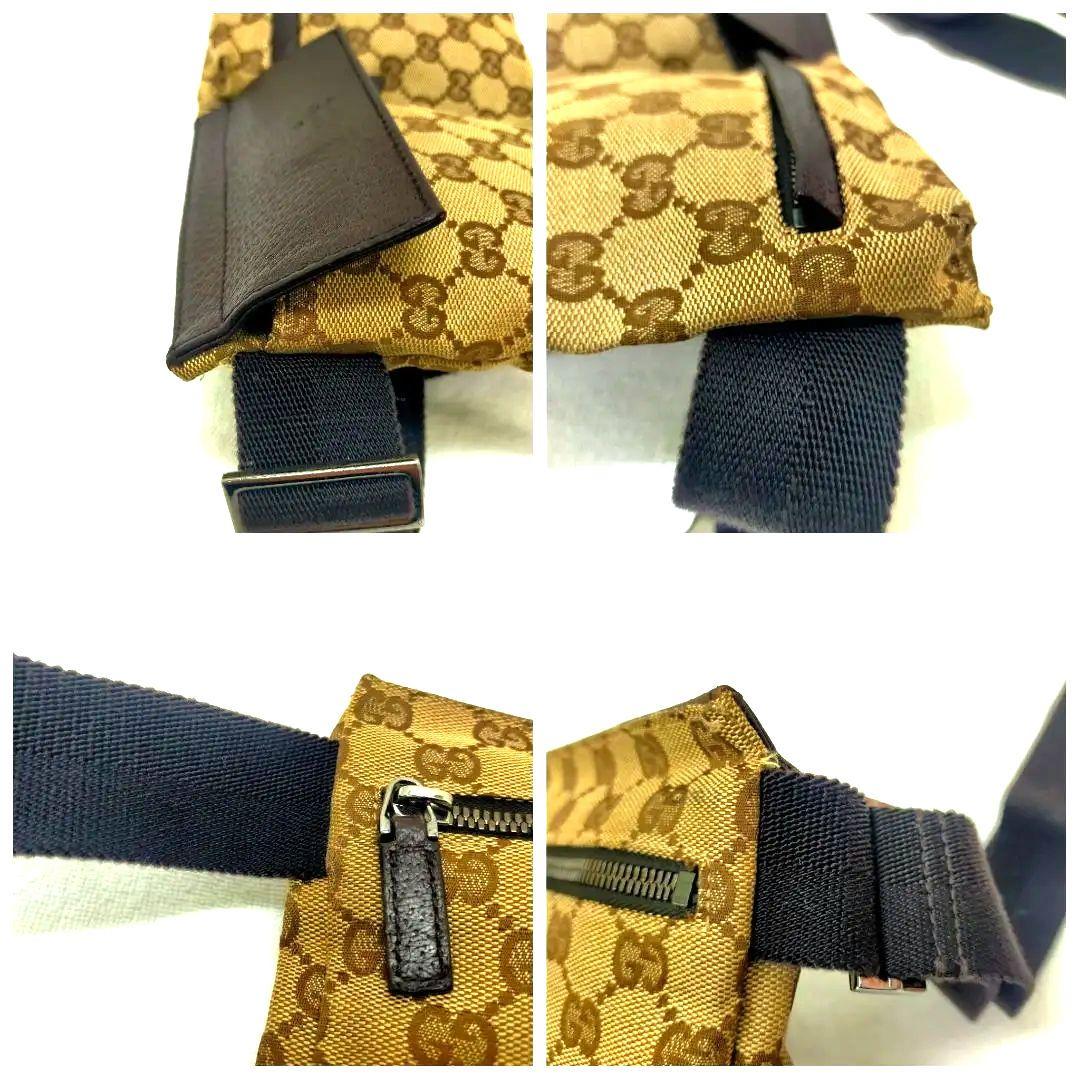GUCCI グッチ GGキャンバス ボディバッグ レザー ブラウンベージュ