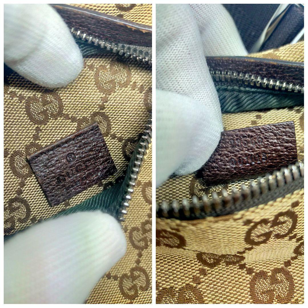 GUCCI グッチ GGキャンバス ボディバッグ レザー ブラウンベージュ