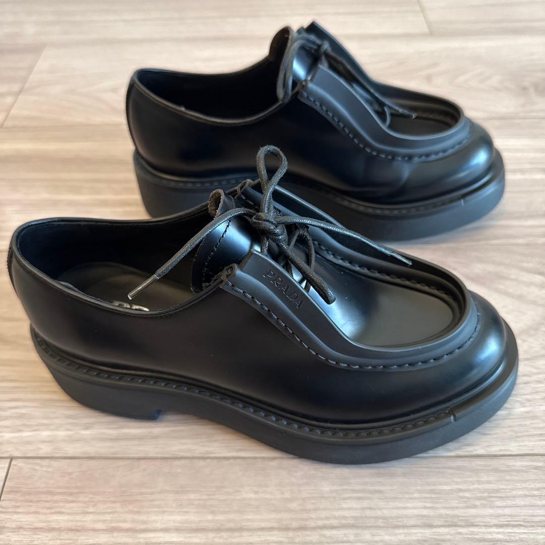 PRADA 23AW レディース 36 ダイアパソン レザーシューズ ブラック