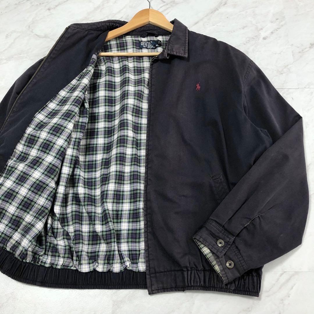 【ナス紺】ポロ ラルフローレン スイングトップ チェック ハリントン 90s L