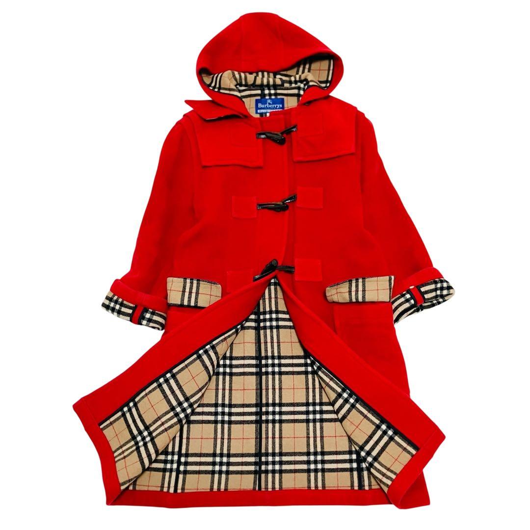 バーバリーブルーレーベル ダッフルコート 38 赤　ノバチェック ロング ウール