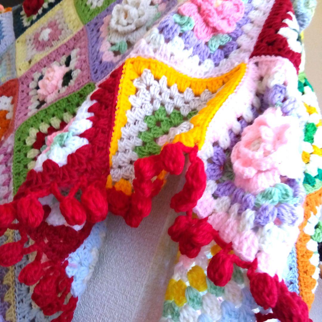 カラフル グラニースクエア ブランケットお花のベットカバー