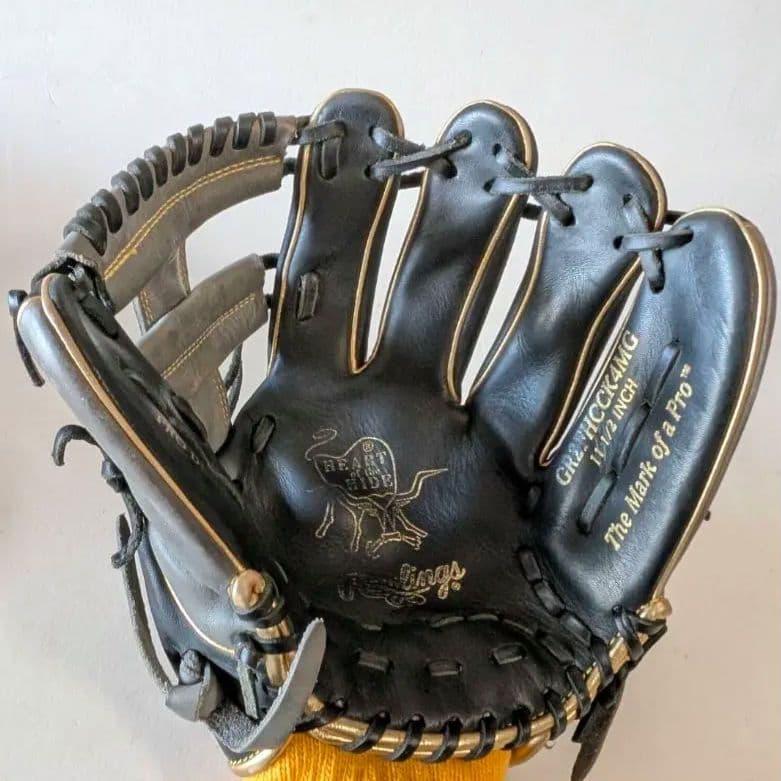美品 Rawlings 軟式グローブ 黒/グレー/ゴールド