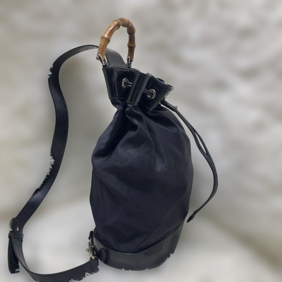 美品 GUCCI バンブー 巾着 2way ワンショルダー ナイロン グッチ