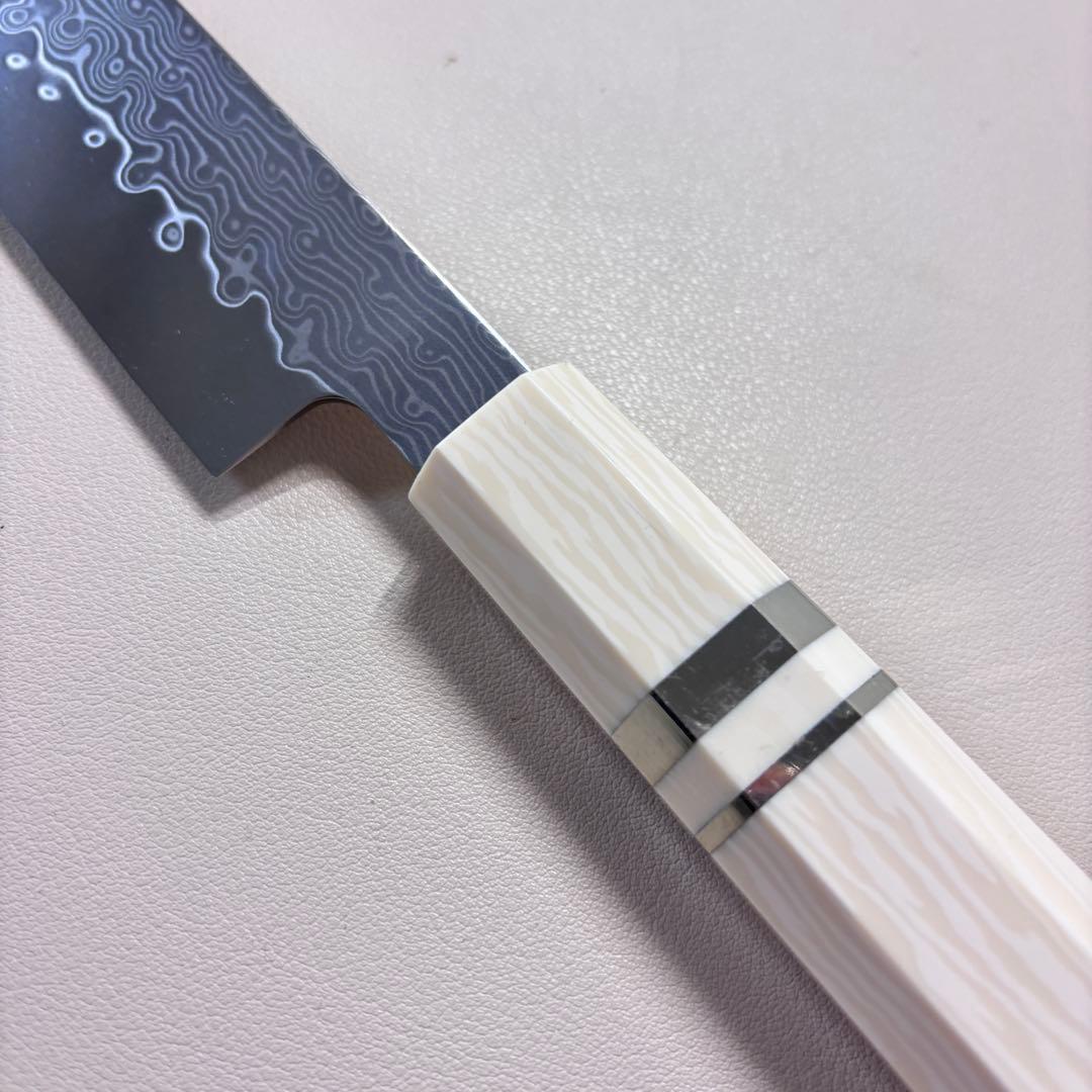 尺300mm 柳刃包丁 墨流しダマスカス　人工象牙八角柄 和包丁 白~