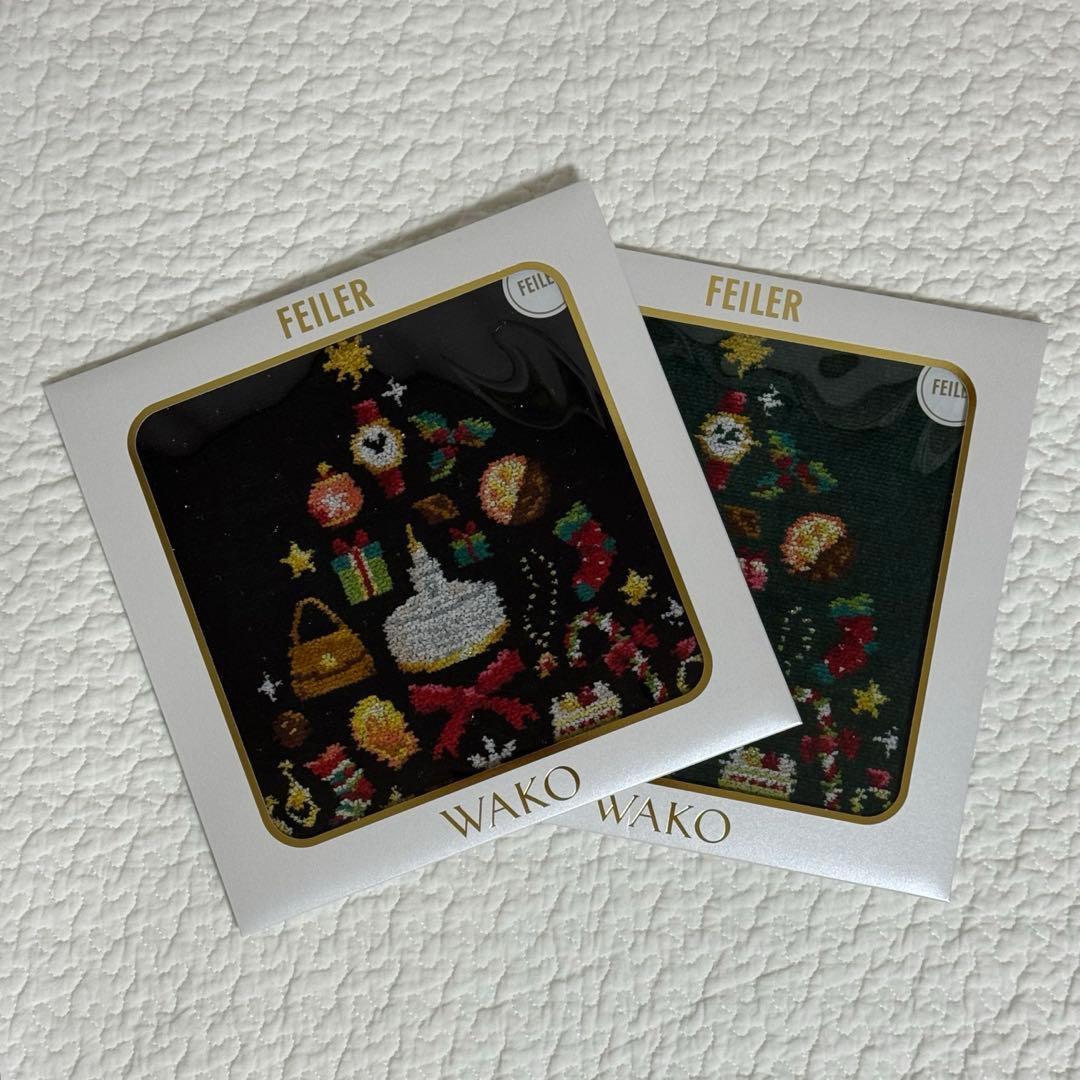 和光限定 フェイラーWAKO TREE ハンカチ（ブラック1枚・グリーン1枚）