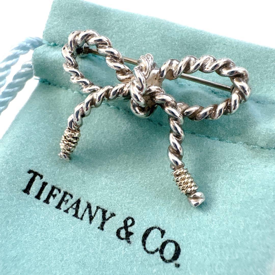 オールド ティファニー ツイストリボン コンビ ブローチ シルバー k18
