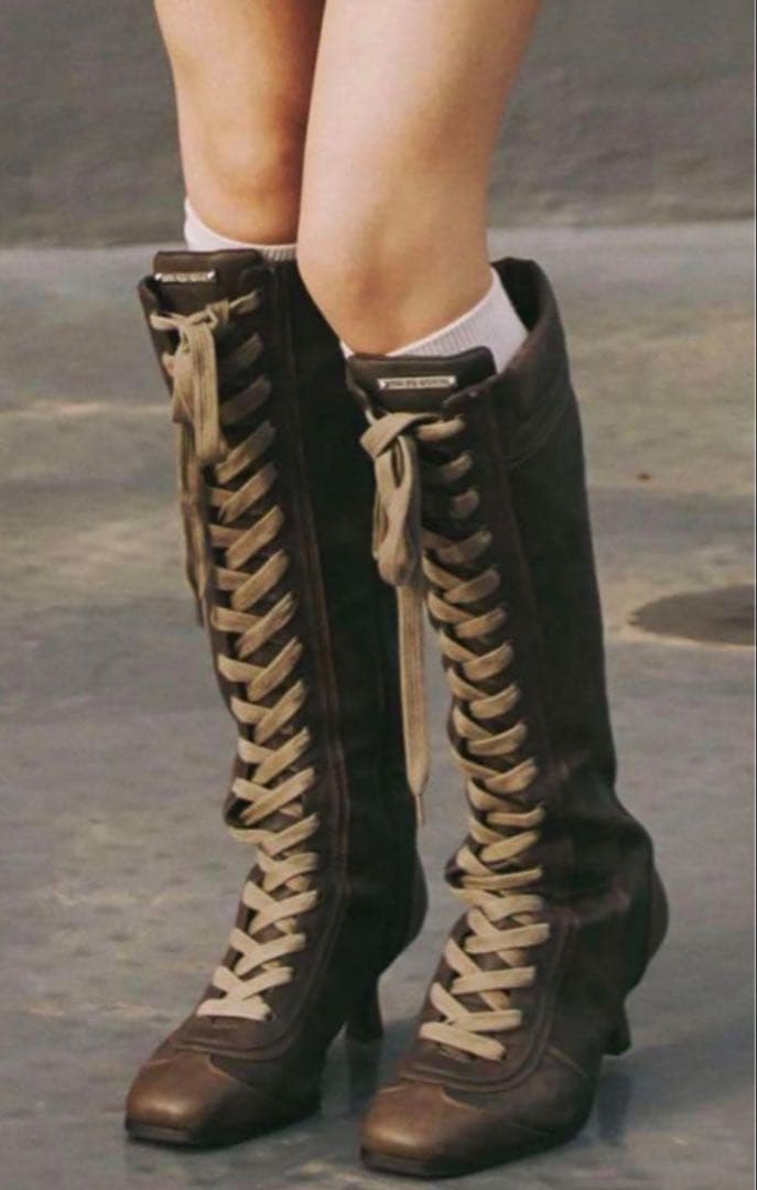 靴 aclent Lace up switching long boots