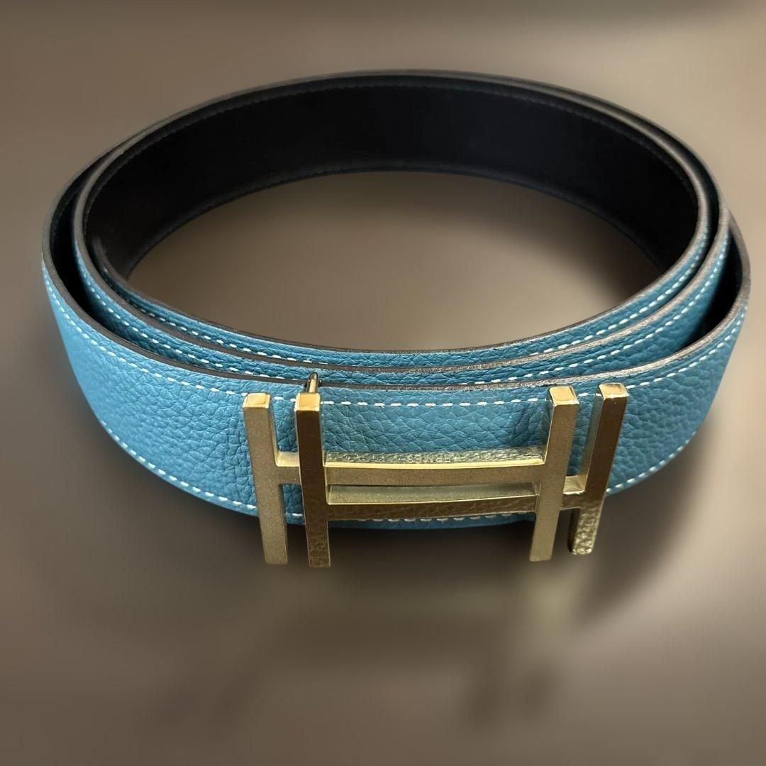 【Yuji Koyama様限定】エルメス青レザーベルト メンズ ゴールドバックル