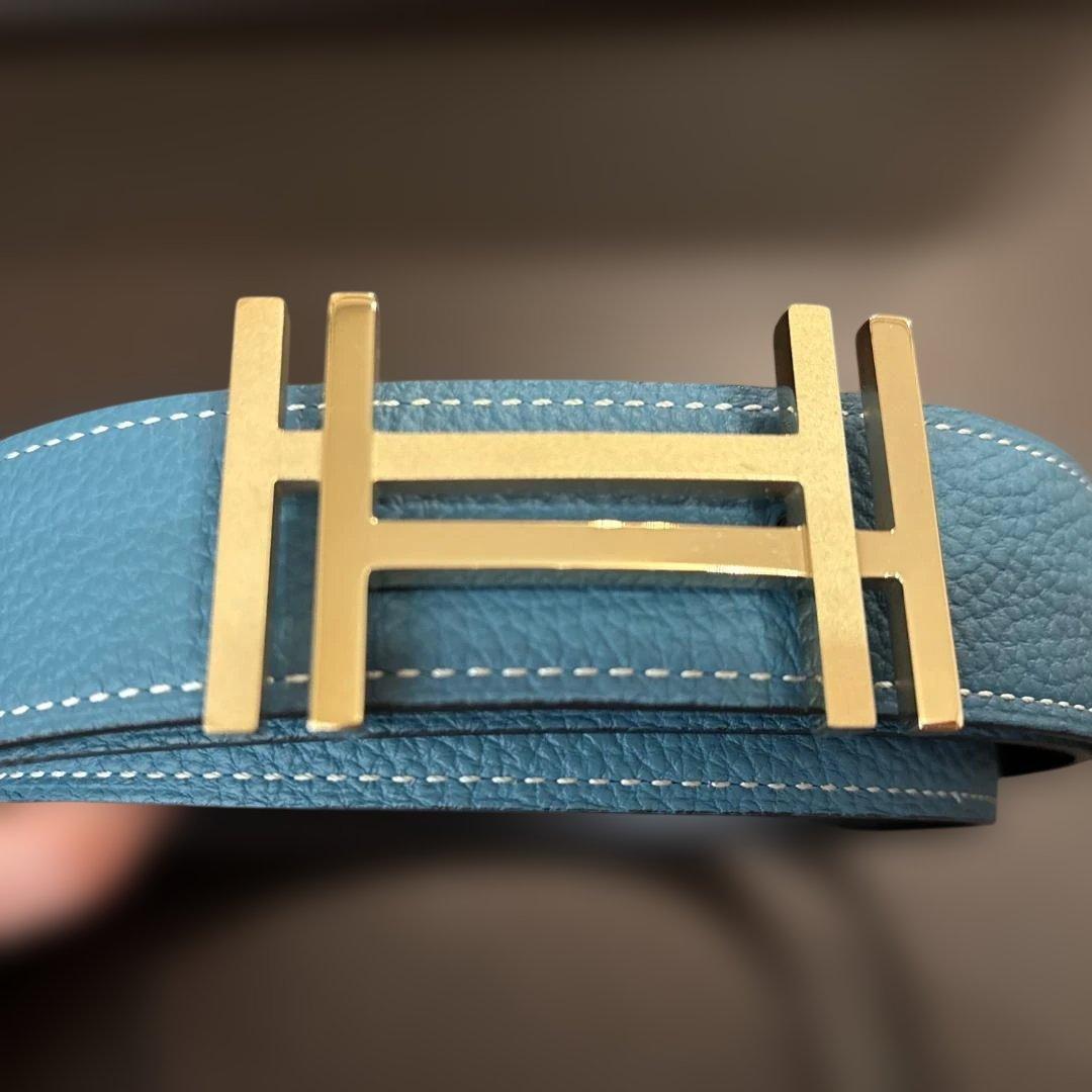 【Yuji Koyama様限定】エルメス青レザーベルト メンズ ゴールドバックル