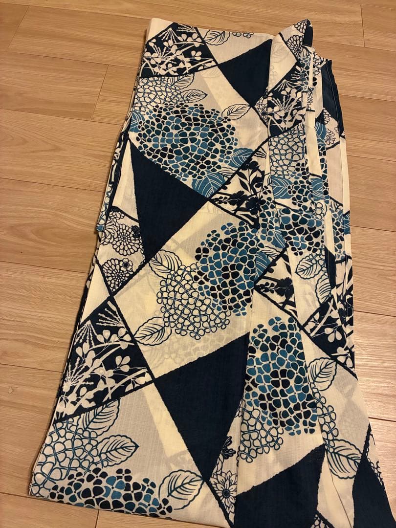 美品★カルキュロ浴衣★ノー皺加工最高級★紫陽花モダン★帯セット