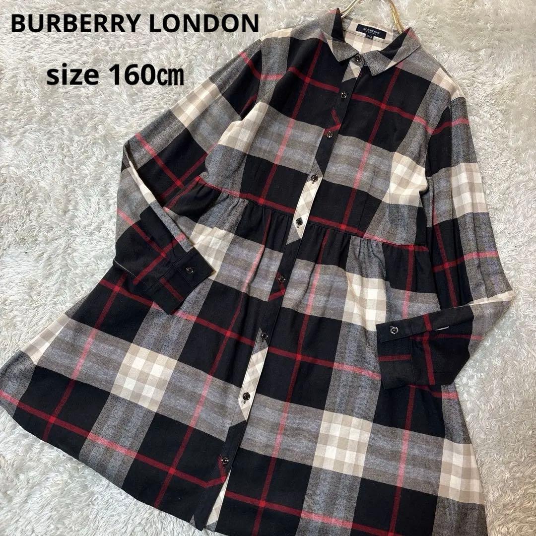 美品＊バーバリーロンドン　ノバチェック　長袖シャツワンピース　Ａライン　160
