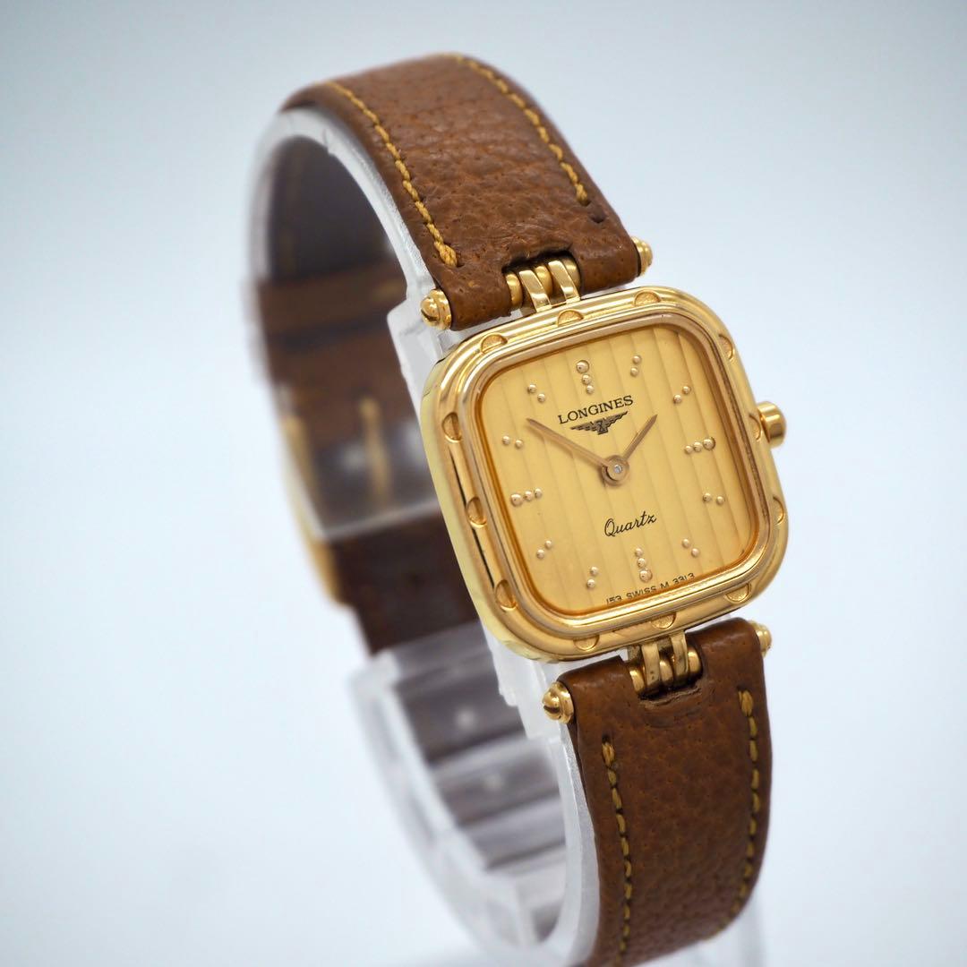 700 稼働　LONGINES 時計　レディース　スクエア　ストライプ　ゴールド