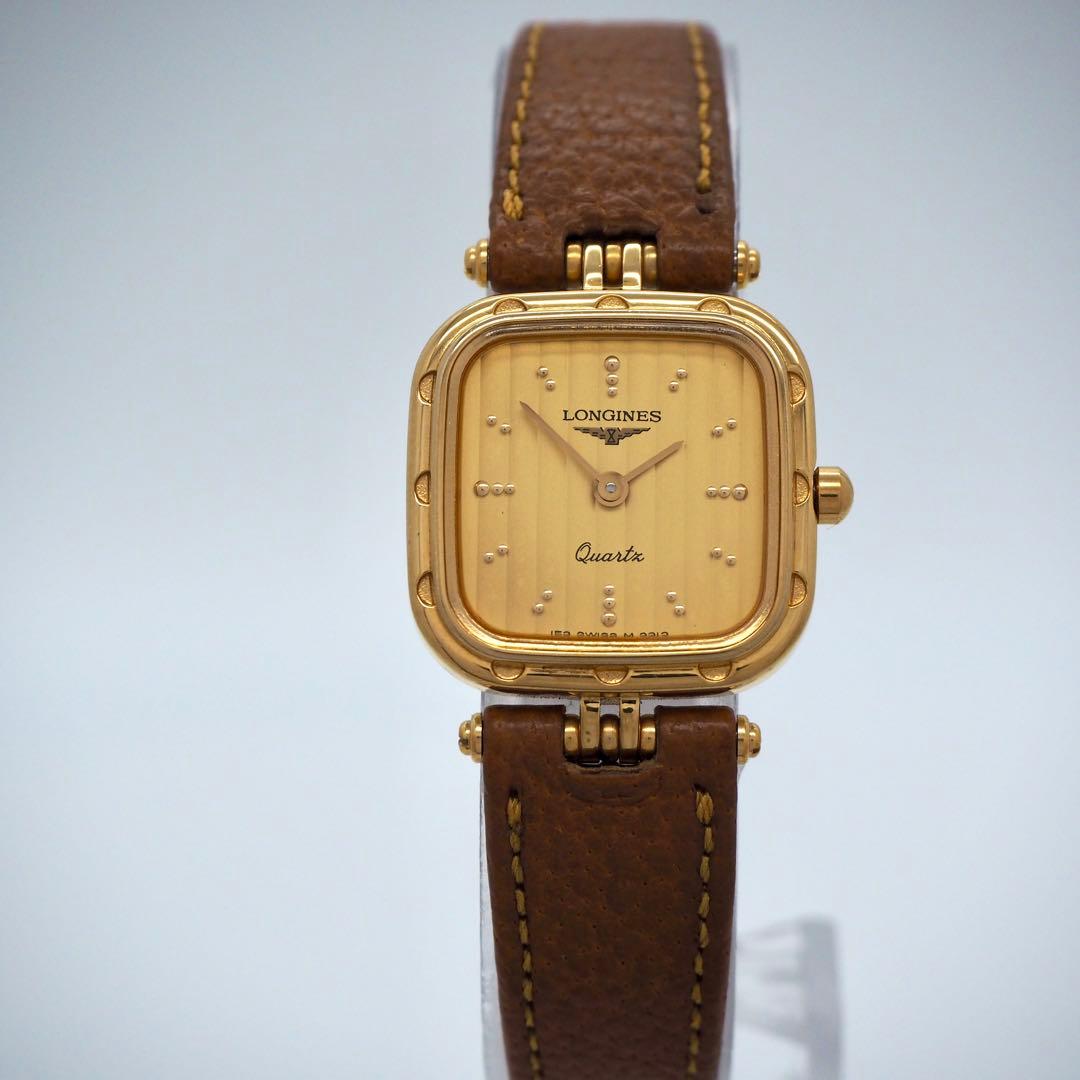 700 稼働　LONGINES 時計　レディース　スクエア　ストライプ　ゴールド