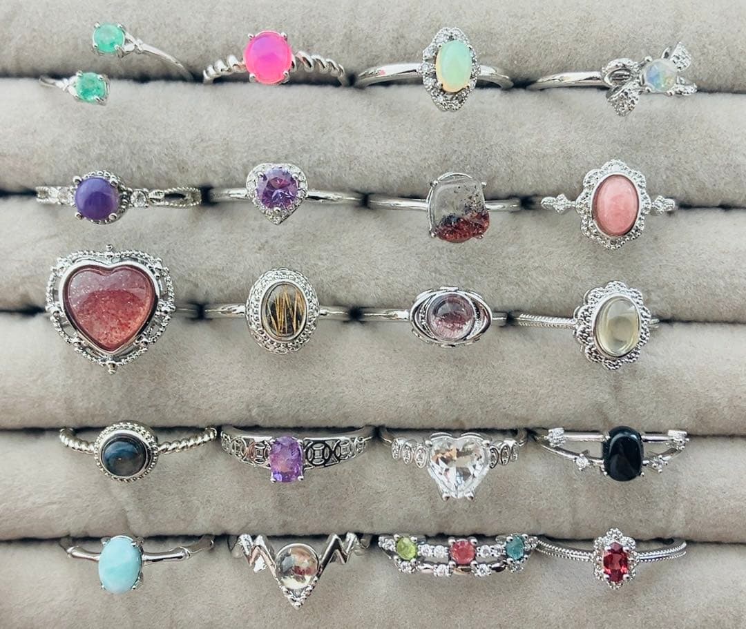 天然石　リング　指輪　まとめ売り　エメラルド　ピンクオパール