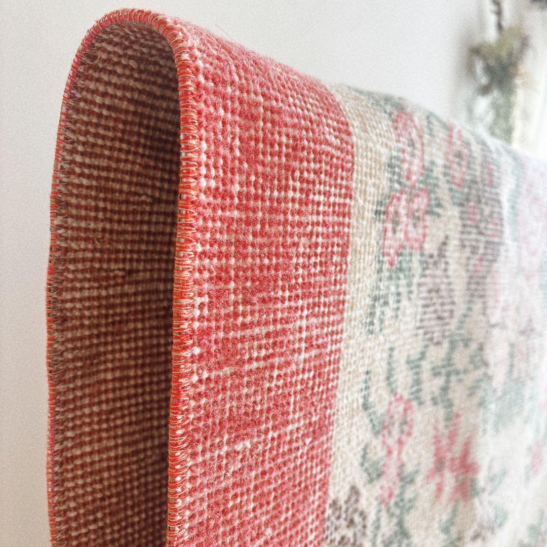 トルコ　ヴィンテージ ラグ　フローラル　ピンク