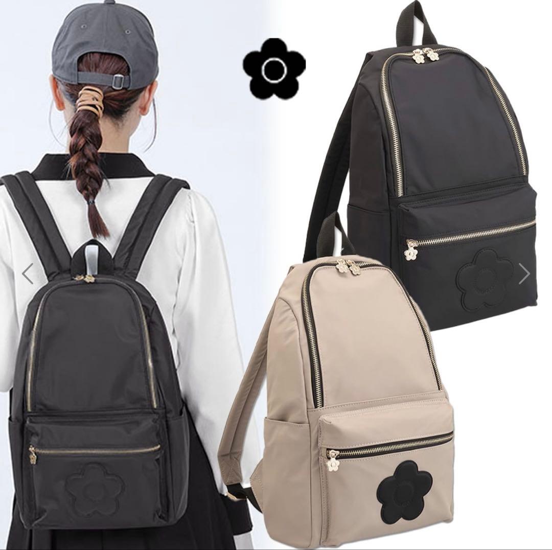 美品 MARY QUANT ナイロンマットサテンデイジー リュック ブラック
