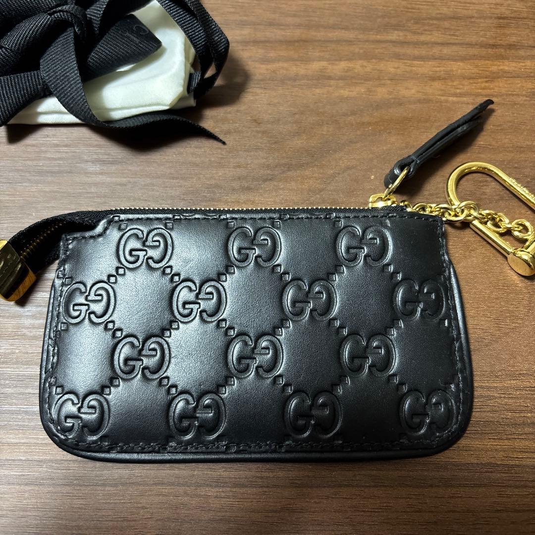 GUCCI グッチ シグネチャー レザー ケース 小銭入れ ブラック