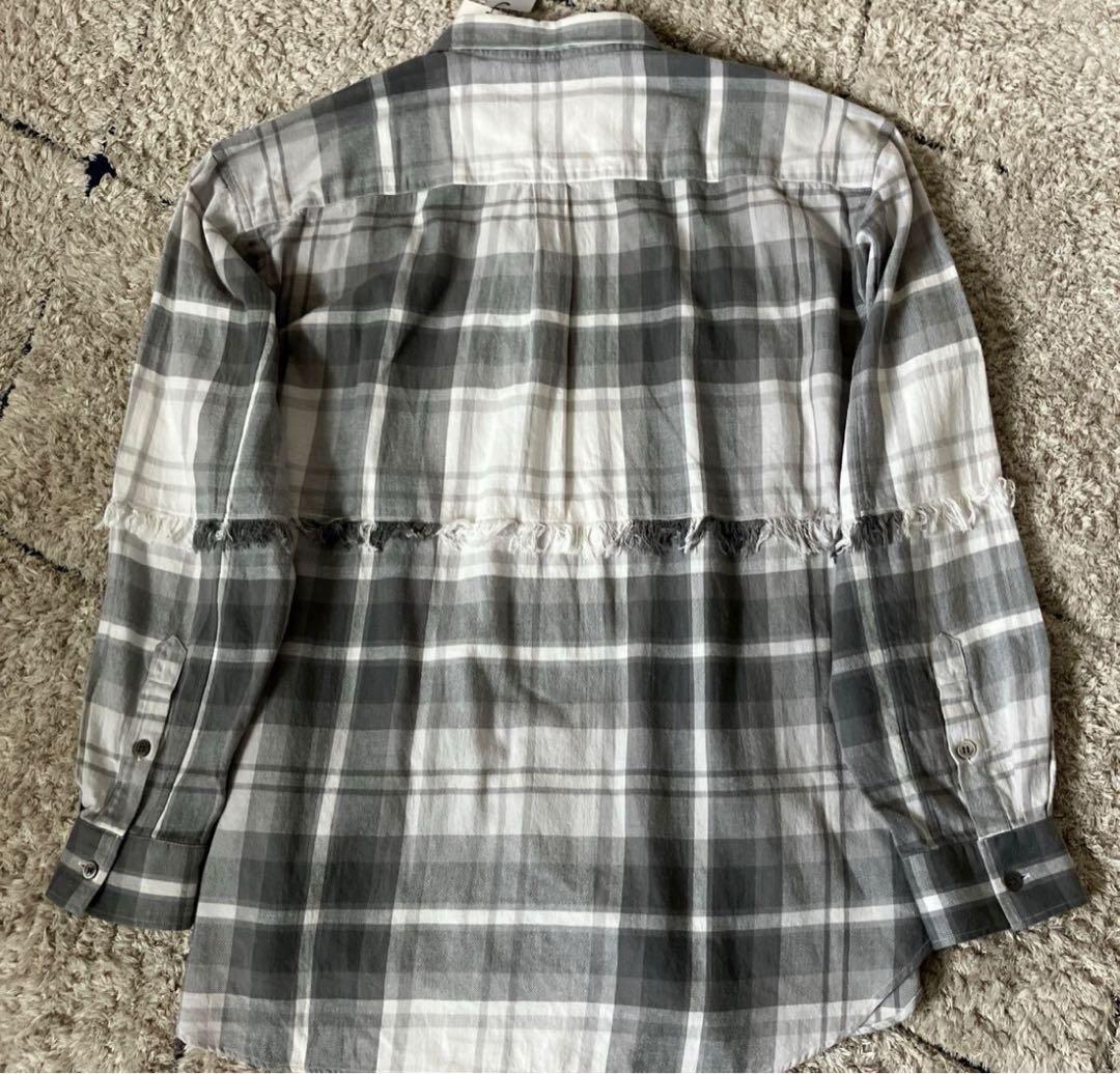 極美品　UNUSED アンユーズド チェックシャツ フリンジ 長袖 グレー