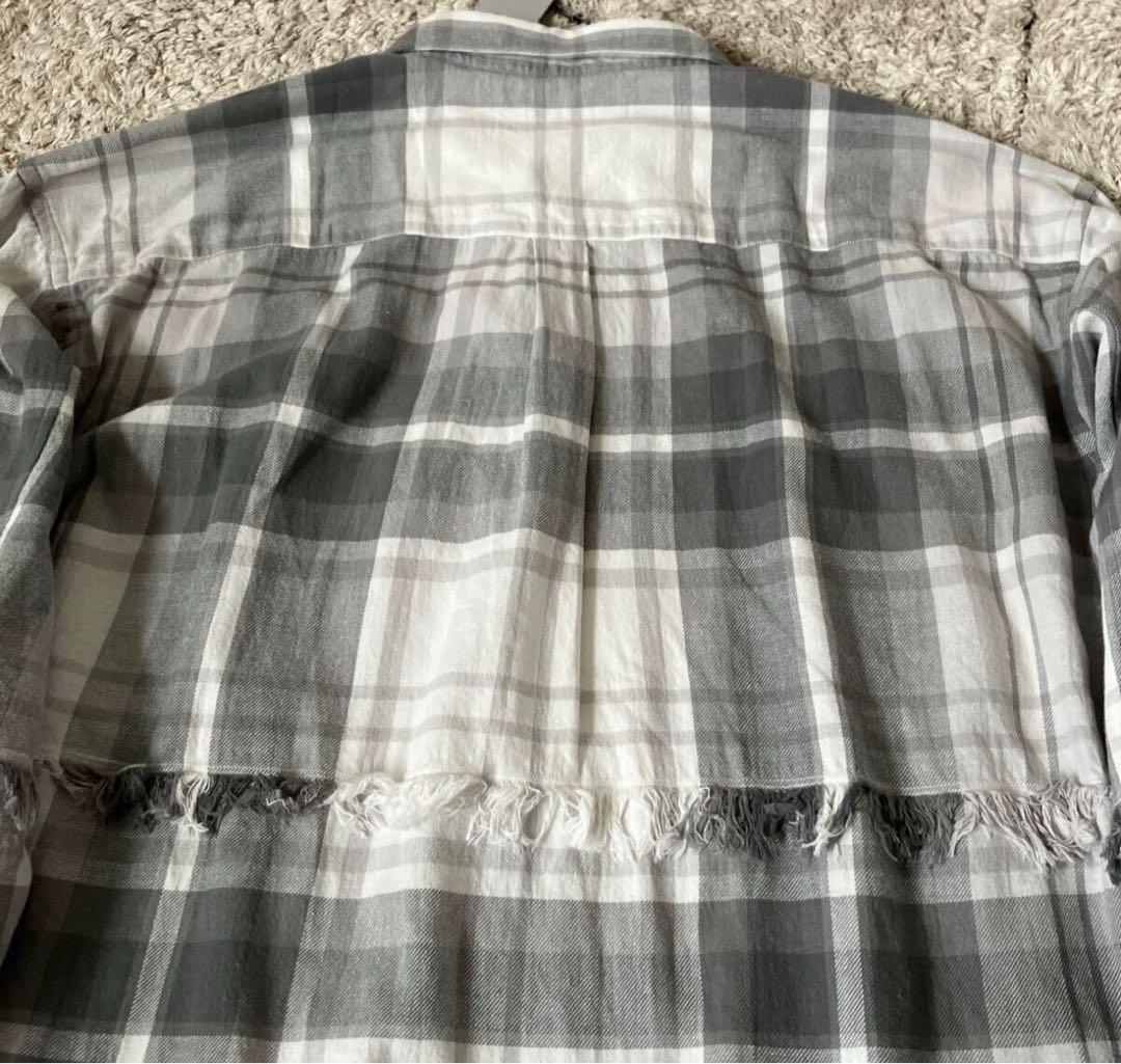 極美品　UNUSED アンユーズド チェックシャツ フリンジ 長袖 グレー