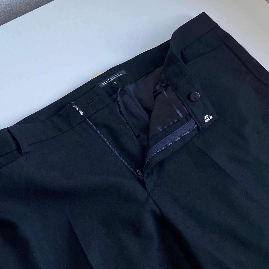 綺麗‼️23区 50サイズ ノーカラー パンツスーツ 大きいサイズ カラーレス 黒