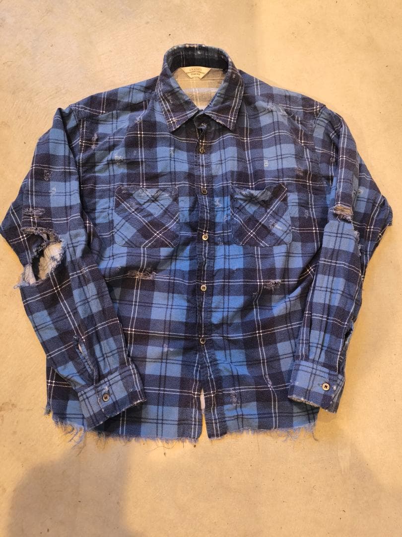 プ*い様 UNUSED ダメージ加工 チェック ネルシャツ