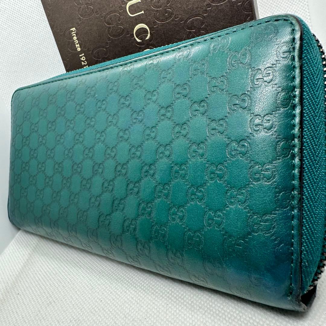 ✨希少 美品✨グッチ GG マイクロシマ レザー ラウンド ファスナー グリーン