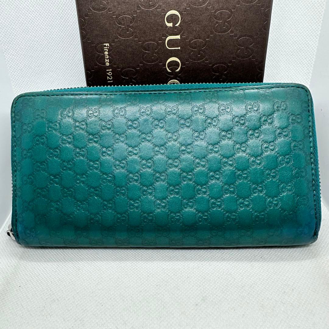 ✨希少 美品✨グッチ GG マイクロシマ レザー ラウンド ファスナー グリーン