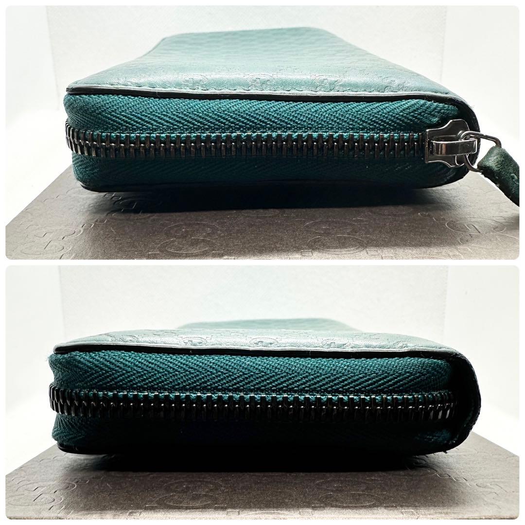 ✨希少 美品✨グッチ GG マイクロシマ レザー ラウンド ファスナー グリーン