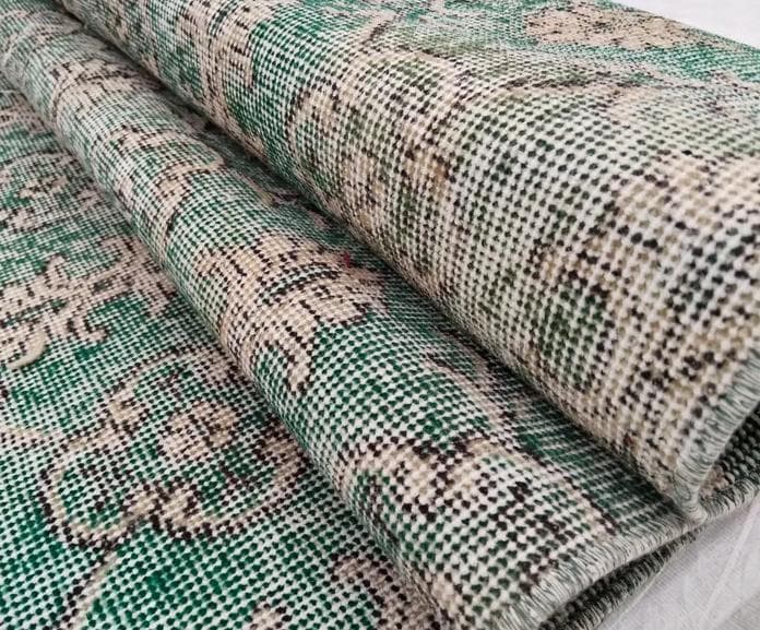 トルコヴィンテージラグ A34 レア 人気柄 紋章柄 グリーン ターコイズ