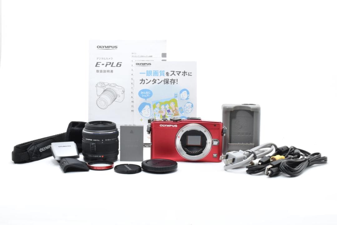 ■美品■ オリンパス PEN Lite E-PL6 レッド レンズキット