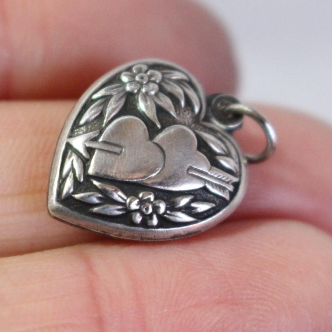 40s　スウィートハートジュエリー　WW2　シルバー　勿忘草　両面　両想い　矢