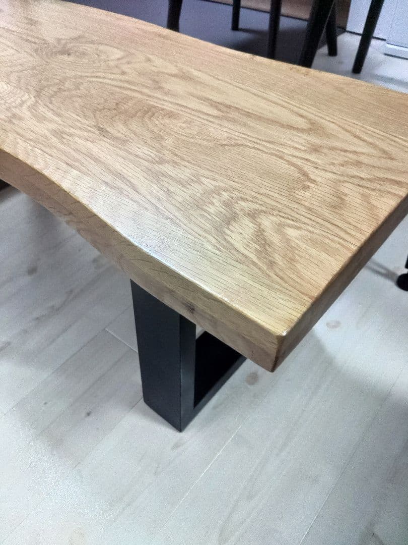 レザークッションおまけ付き　天然木　ダイニングベンチ　一枚板風　オーク　無垢材