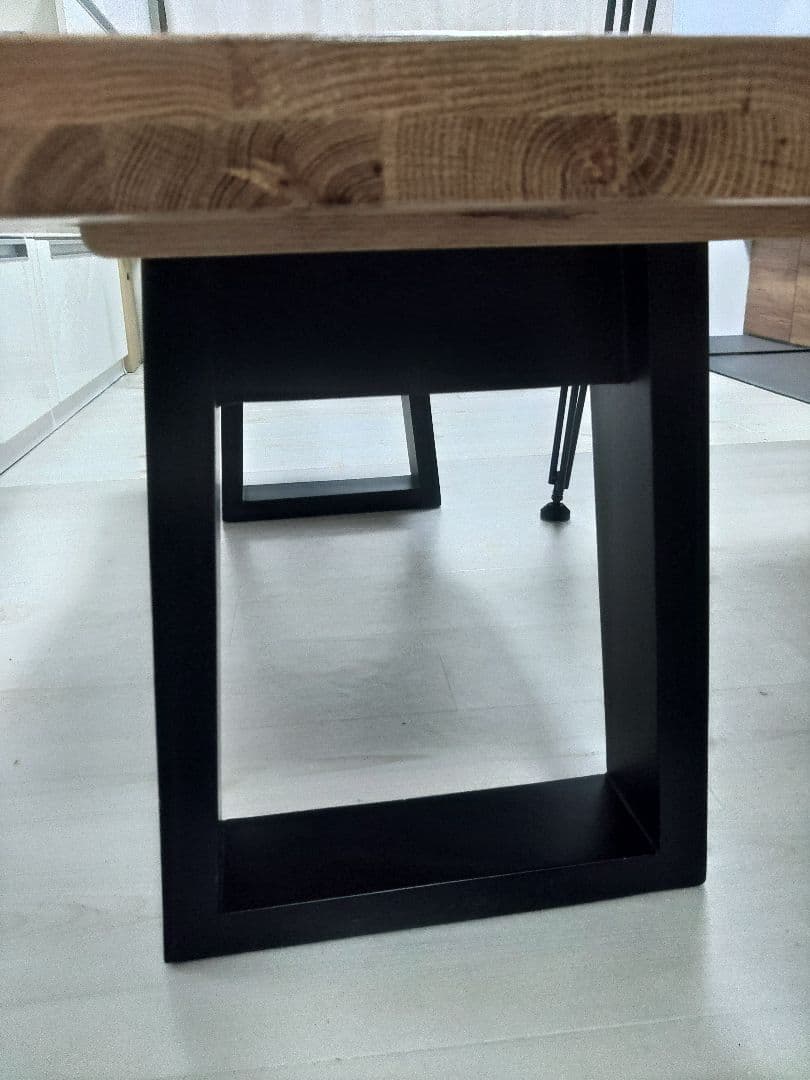 レザークッションおまけ付き　天然木　ダイニングベンチ　一枚板風　オーク　無垢材