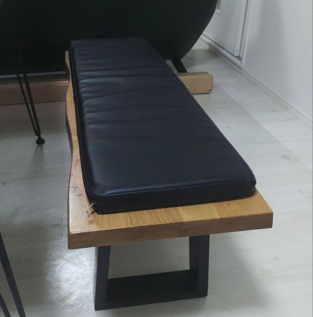 レザークッションおまけ付き　天然木　ダイニングベンチ　一枚板風　オーク　無垢材