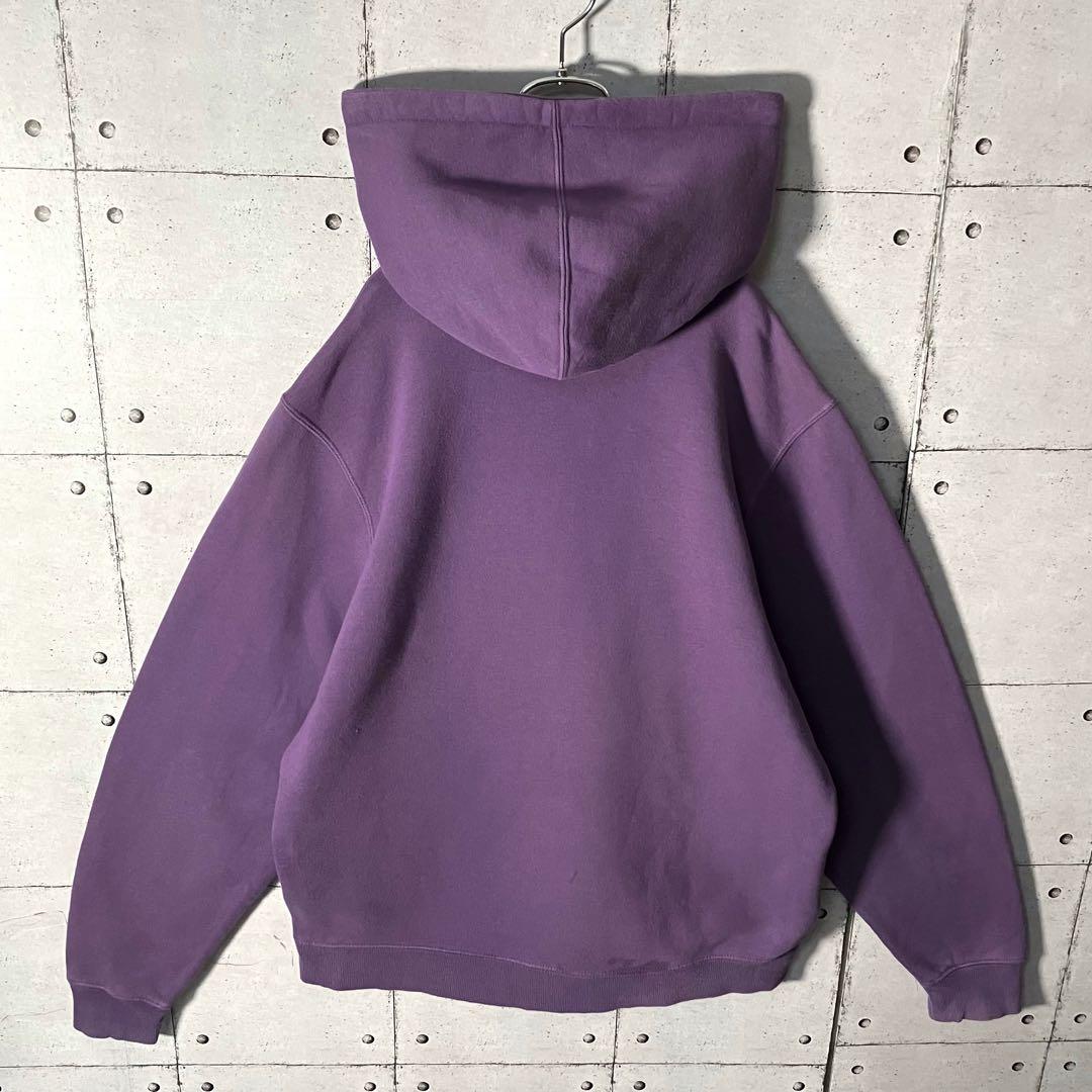 【鬼レア】ステューシー☆刺繍センターロゴスウェットパーカーM人気パープル