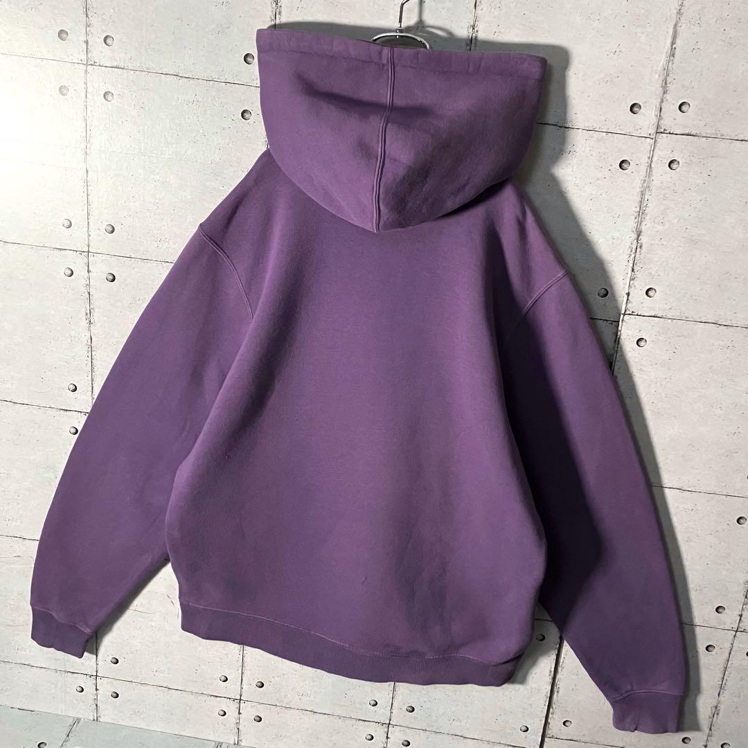 【鬼レア】ステューシー☆刺繍センターロゴスウェットパーカーM人気パープル