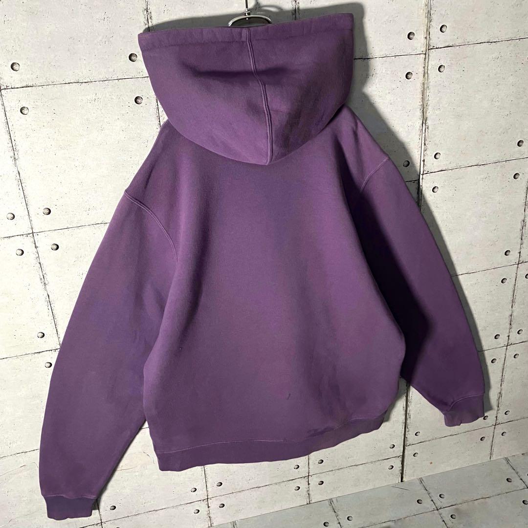 【鬼レア】ステューシー☆刺繍センターロゴスウェットパーカーM人気パープル