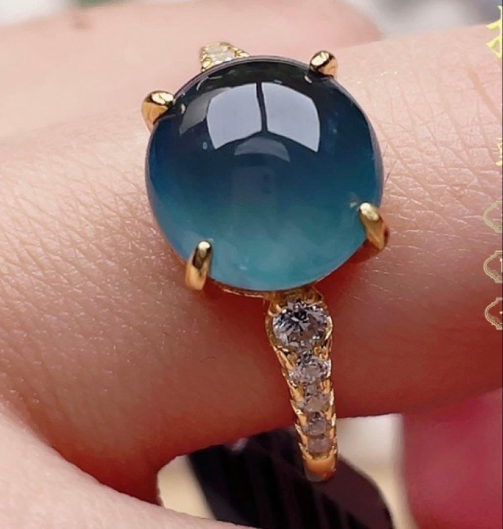 無処理天然高冰種本翡翠.S925オーバルカットヒスイリング淡い湖水色 鑑定書付き