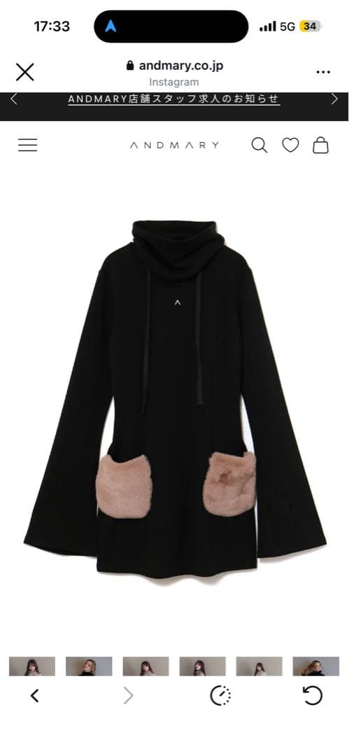 ワンピース andmary Fur pocket mini dress