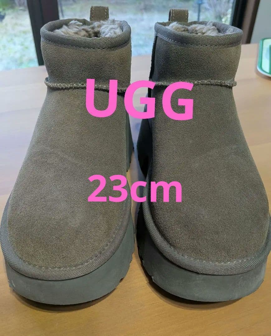 アグUGG☆サイズ23cm☆ブラウン☆厚底ショート丈ヒールムートンブーツ