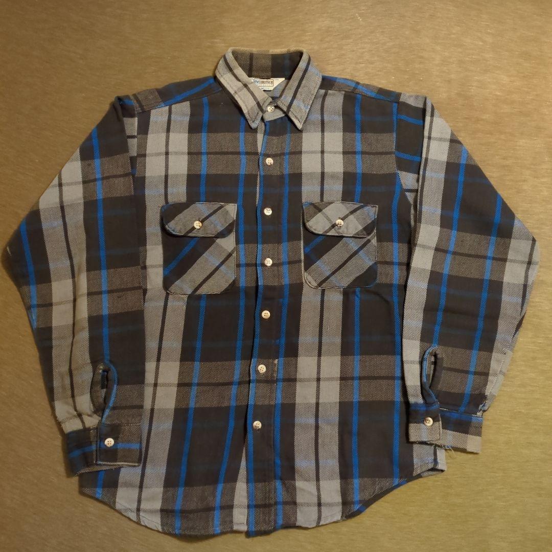 80s 超好配色 ファイブブラザーネルシャツ 黒×青×グレー アメリカ製