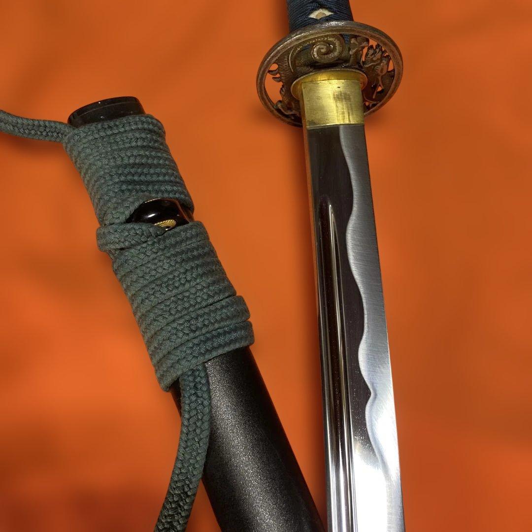 熟練者用高級長尺居合刀 青柄 龍彫透し丸鍔