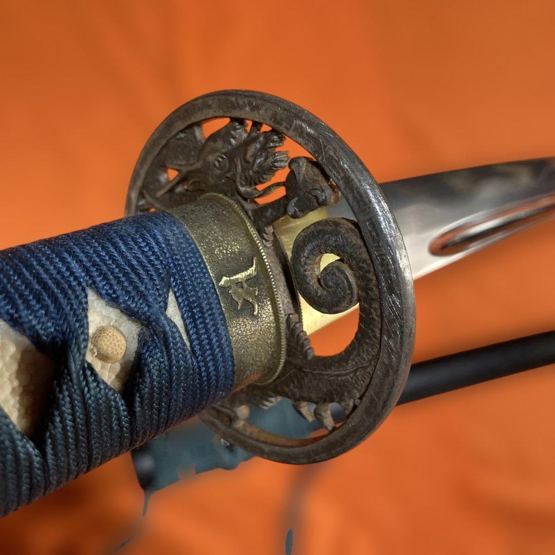 熟練者用高級長尺居合刀 青柄 龍彫透し丸鍔