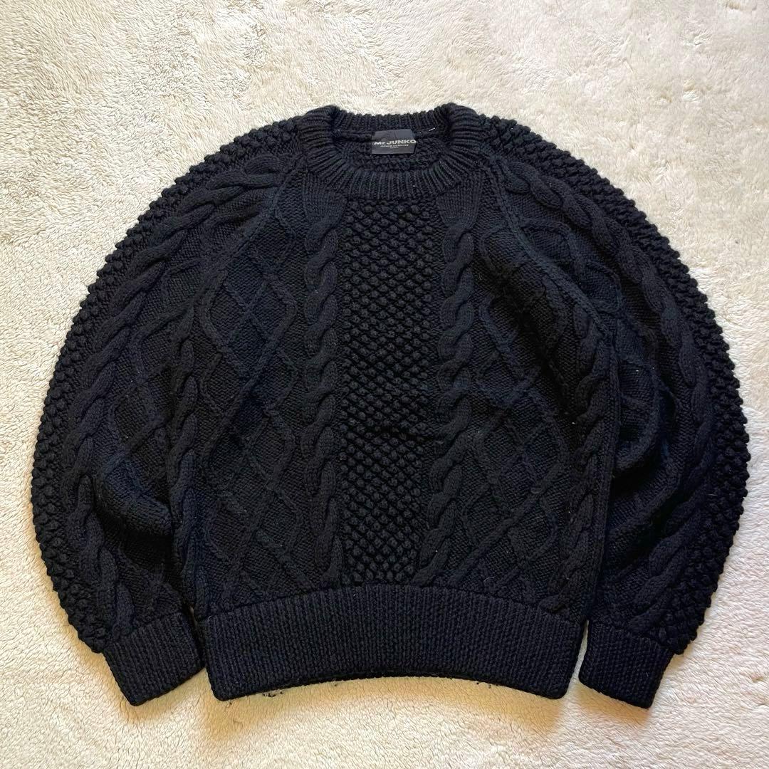 入手困難　vintage 古着　肉厚　フィッシャーマン　アランニット ブラック