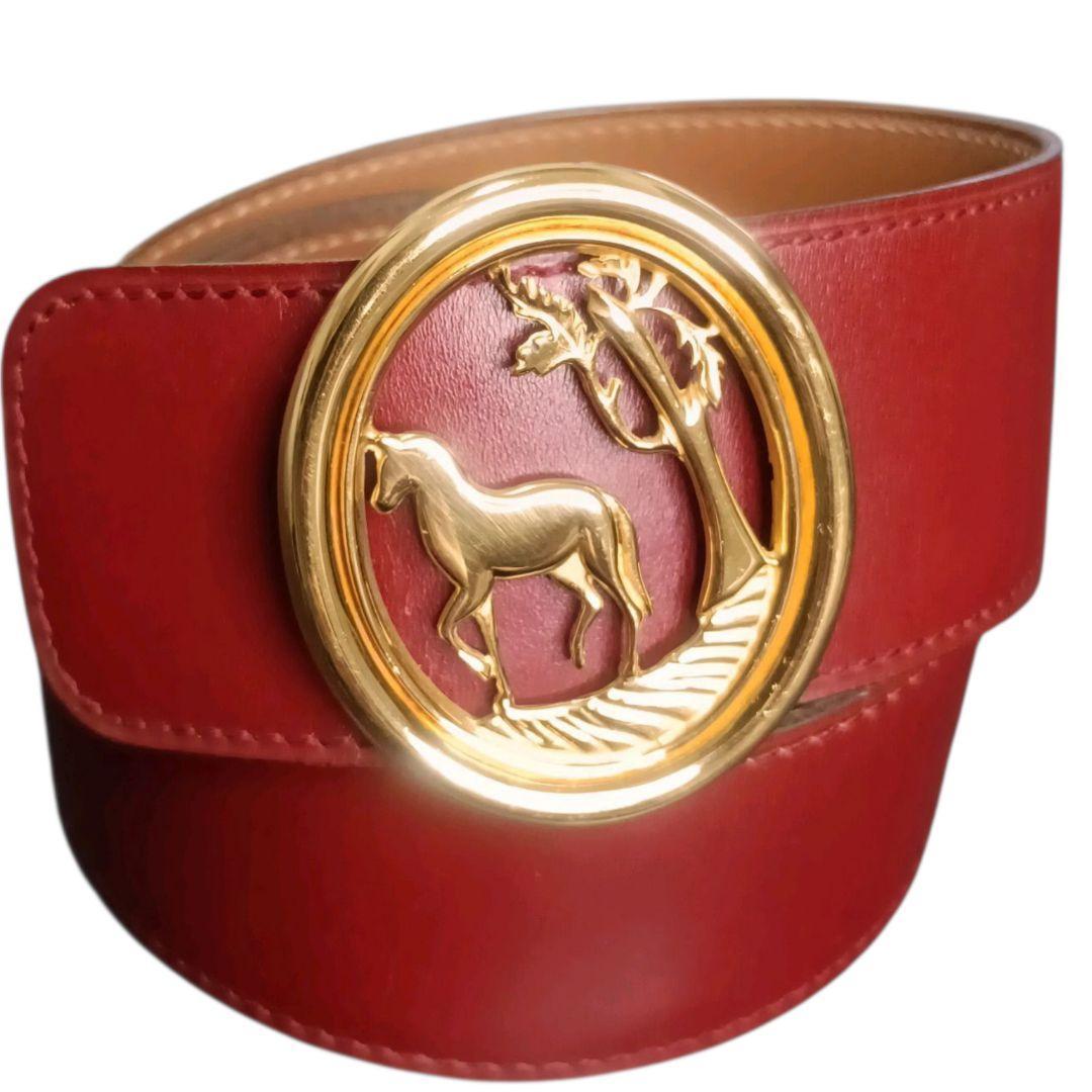 ✨HERMES 馬車ロゴ リバーシブル ゴールド金具 I◯刻印 仏製 ベルト