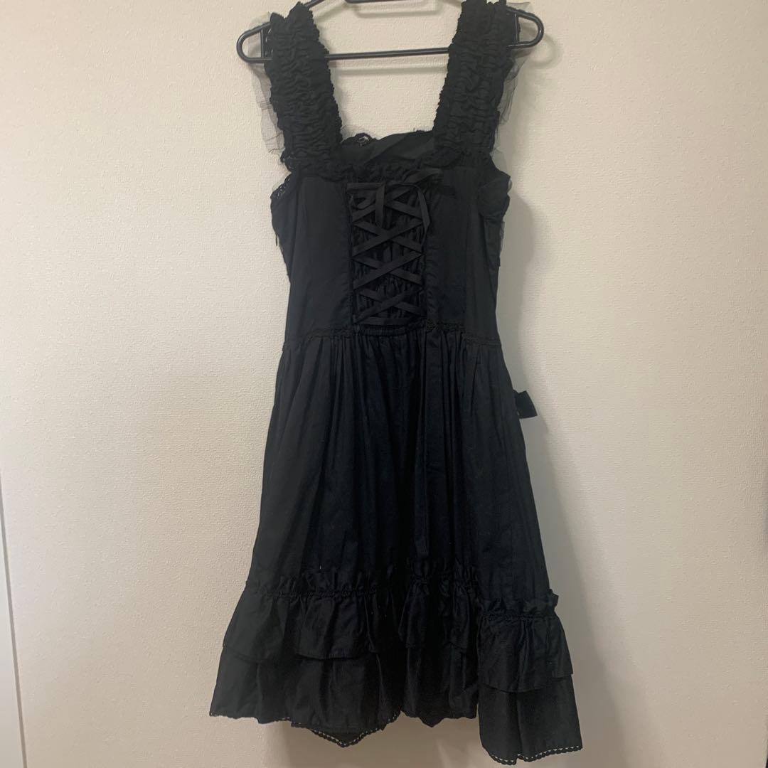 BTSSBポケット刺しゅうジャンパースカート黒原宿ロリータかわいいビンテージ